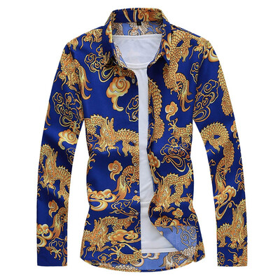 

Tailored Mens Casual Printing Colorful Slim Long Sleeve Dress Shirt Blouse Tops