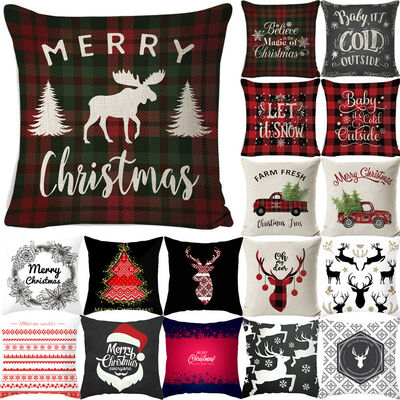 

18" Christmas Cushion Cover Pillow Case Square Festive Sofa Bed Home Décor Xmas