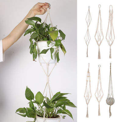 

Hand-woven Cotton Rope Plant Hangers Flower Pot Hanging Planter Basket Holder For Balcony Garden Decor