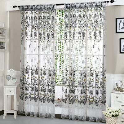 

Fashion Pastoral Style Translucidus Window Curtain Tulip Flower Pattern Split Curtain For Living room bedroom