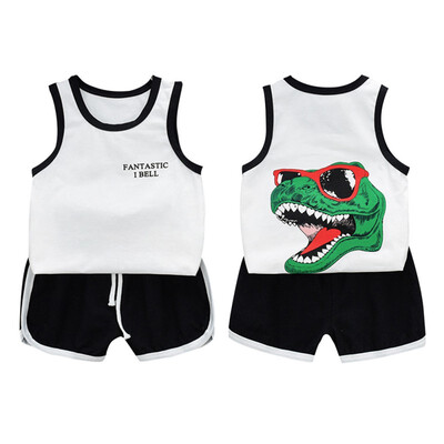 

Baby Boy Clothes Summer Baby Boys Casual Sleeveless Dinosaur Print Vest T-shirt TopsShorts Costume Set 0-5T