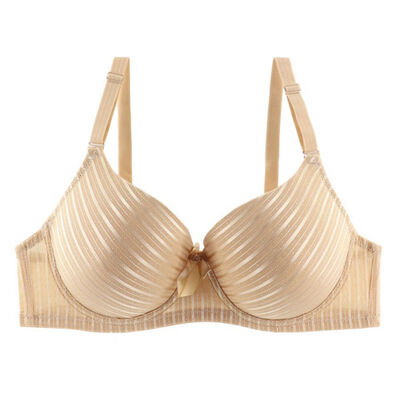 

Women Bra Sexy Lingerie Push-up Deep V Plus Size Stripe Glossy Bow With Steel Ring Adjustable Bra