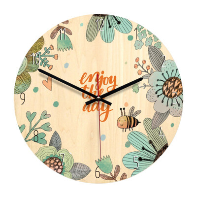 

New Modern Circular Wood Mechanical Needle Wind Childrens Bedroom Cartoon Mute Cute Wall Clock Decor For Study Room No Noise