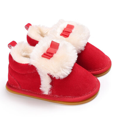 

Baby Boys Girls Shoes Autumn Winter First Walkers Kids Cute Bow Tie Add Plush Warm Children Shoes