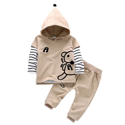 

New Autumn Baby Boy Clothes Set Long Sleeve Striped Tops&Hooded Outerwear with Solid Color Pants Boy Pieces Suit 3PcsS
