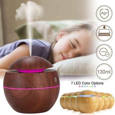 

LED USB Wood Grain Ultrasonic Air Humidifier Aroma Essential Oil Diffuser Home