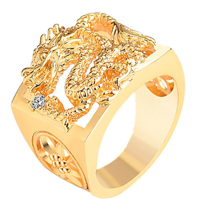 

Mens Vietnam Sand Gold Openwork Domineering Dragon Ring
