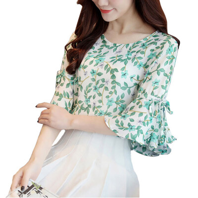 

Fashion Women Spring Chiffon Blouses Ladies Floral Print Feminine Shirt Short Sleeve Blusas -XXL Tops for Female