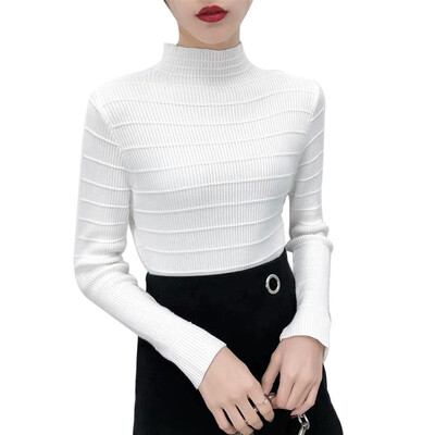 

Autumn Half High Neck Womens Sweater Female Long Sleeve Jumper Tops Slim Knit Pullover