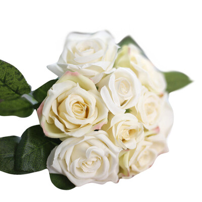 

Gobestart 9 Heads Artificial Silk Fake Flowers Leaf Rose Wedding Floral Decor Bouquet