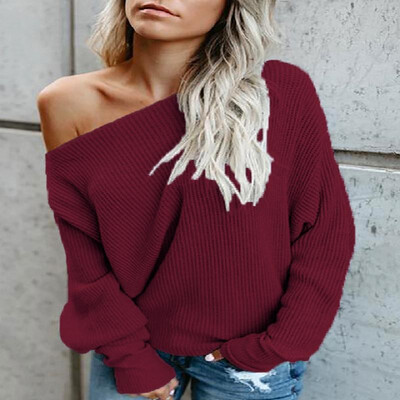 

Solid Ribbed Oblique Long Sleeves Knit Sweater