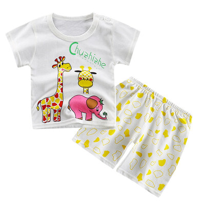 

Summer Children Baby Girls Casual Cartoon Pattern Short Sleeve Tops T-shirtShorts Suits Costume Set