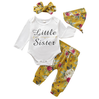 

Spring Autumn Cute Sweet Children Romper Set Baby Girl Printing Rompers And Trousers Kids Four-piece Outfit Set