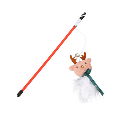 

Gobestart Pet Cat Interaction Funny Feather Cat Rods Stick Decompression Christmas Toy