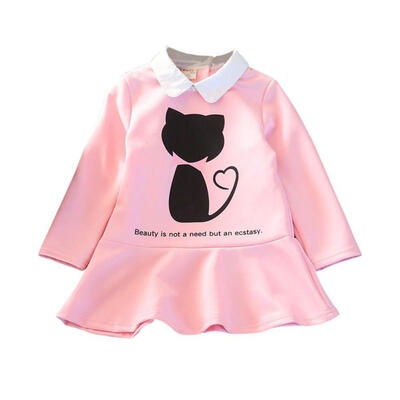 

New Arrived Girls Autumn Spring Clothes Children Cartoon Cat Dress Baby Girl Princess Cotton Long Sleeve Dress