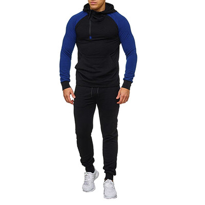 

Toponeto Mens Autumn Splicing Zipper Print Sweatshirt Top Pants Sets Sport Suit Tracksuit