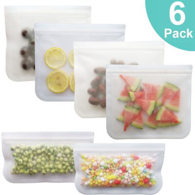 

6Pcs Reusable Storage Bags Leakproof Freezer Extra Thick FDA Grade Ziplock Lunch