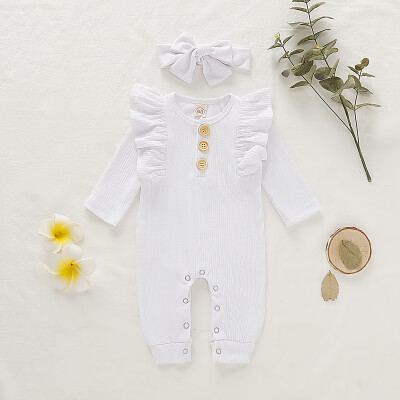 

2019 Autumn Baby Girls Rompers Clothes Cute Cotton Newborn Jumpsuit Playsuit Infant Toddler RomperHeadband 2Pcs Outfits Set