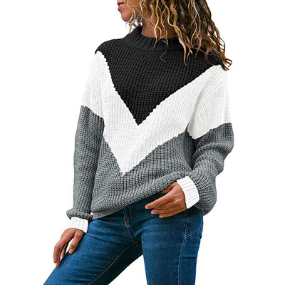 

Gobestart Women Round Neck Color Block Long Sleeve Knitted Sweater Tops Pullover Jumper