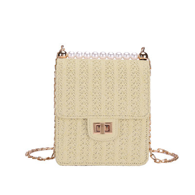 

Temperament shoulder bags 2019 New Wave Fashion Messenger Bag Wild Pearl Chain Shoulder Hand-woven Small Square Bag