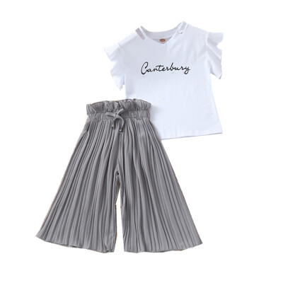 

Summer Baby Girl Clothes Short Sleeve Letter Print T-shirt TopsLoose Pants Fashion Trousers Toddler Casual Outfits