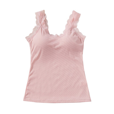 

Summer Women Sexy Sleeveless Female Padded Short O Neck Solid Lace Patchwork Slim Vest Women
