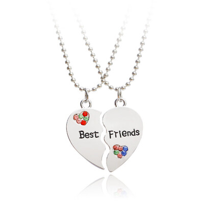 

Broken Heart Pendant Best Friends Big Sisters Little Sister Sterling Silver Rainbow Rhinestone Necklace Jewelry