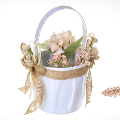 

Toponeto New Romantic Bowknot Silk Cloth Wedding Ceremony Party Rose Flower Girl Basket