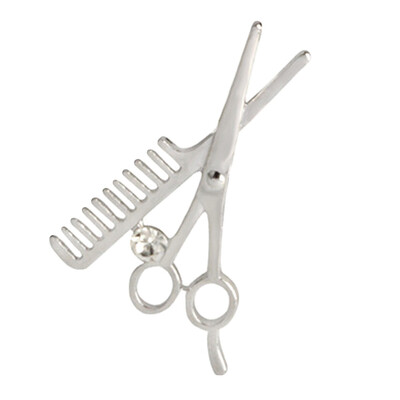 

Gold Silver Hair Hairdresser Stylist alloy Pin Brooch Scissors Comb Crystal