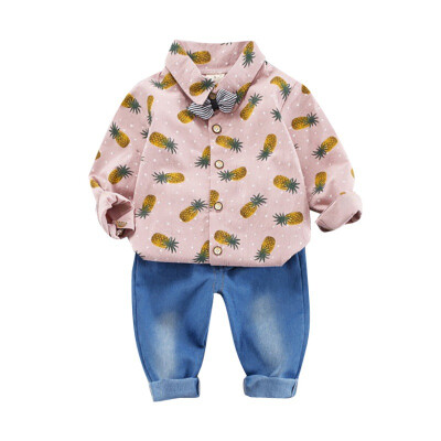 

Autumn Children Baby Boys Casual Long Sleeve Pineapple Print Shirt TopsDenim Pants Trouser Set