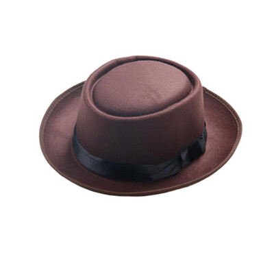 

Unisex Women Men Felt Wide Brim Hat Woolen Pork Pie Flat Hat Vintage Gambler Hat