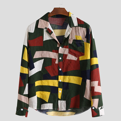 

Toponeto Mens Ethnic Style Hawaiian Loose Slim Long Sleeve Dress Shirt Blouse Tops