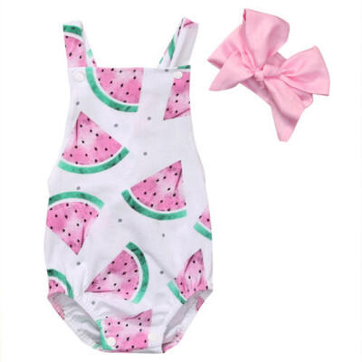 

Cute Baby Girls Romper Jumpsuit BodysuitHeadband Summer Clothes Sunsuit 0-24M