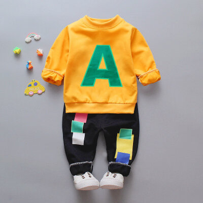 

2019 Spring Autumn Children Sportswear Set Baby Girls Boy Adorable Cartoon Alphabet Print Tops Blouse Trousers Sport Outfits Clo