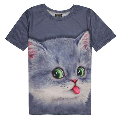 

Toponeto Men Summer Casual Abstract Cat 3D Print O Neck Short Sleeve T-shirt Top Blouse