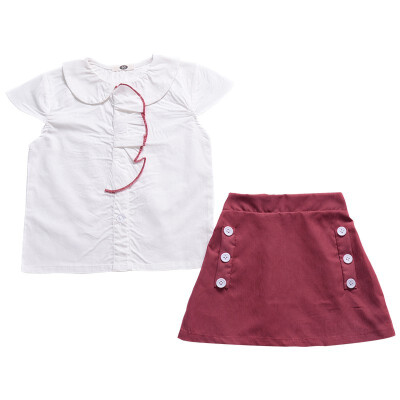 

2PCs Girls Uniform Newborn Kid Baby Girls Clothes Sets Tops Doll Collar T-shirt Short Mini Skirt Party Wedding Tutu Dress