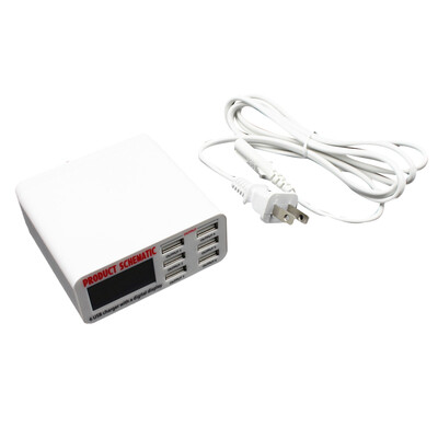 

US Plug 6A 6 USB Port Cable Charger Hub Charging Adapter LCD Digital Display Screen Multi USB Charging Station