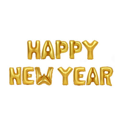 

HAPPY NEW YEAR" English Letters Foil Balloons Family Gathering New Year Party Decoration 12 PCS 16 Inch