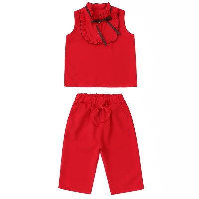 

Summer Baby Girls Casual Sleeveless T-shirt TopsShorts With Bowknot Design Suits Costume Set