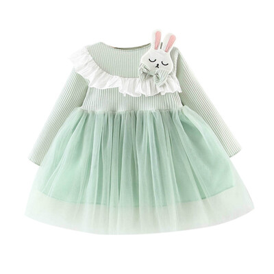 

Autumn Baby Girls Casual Dress Long Sleeve Rabbit Design Mesh Dress Kids Princess Pageant Dresses