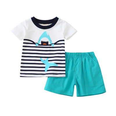 

Baby Boys Cartoon Printing Short Sleeve Top And Pants Kit Kids Two-piece Summer Outfit Set