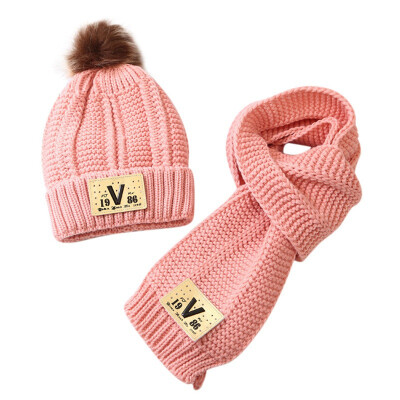 

5 Colors Winter 2Pcs Baby Warmer Scarf Hat Ball Design Hat Infant Cotton Collar Scarves Neckerchiefs Headwear Set