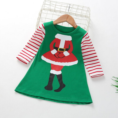 

Autumn Fashion Dress Casual Baby Girls Long Sleeve Christmas Cartoon Print Patchwork Dress Kids Pageant Clothing Dresses