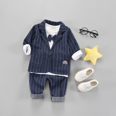 

2019 New Autumn Baby Boy Long Sleeve Gentleman Soft Shirt TopsStripe CoatsLong Pants Trousers Toddler Outfits Cotton