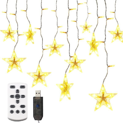 

Twinkle Star 94 LEDs Curtain Light USB String Lights with IR Remote Control 8 Flashing Modes Warm White Decoration Window Lighting