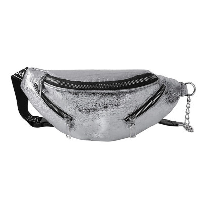 

Women Fashion Glossy Soft Multi Zippers Letter Strap Chest Bag Fanny Pack Pouch