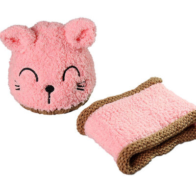 

1 set Winter Warm Baby Girls Boys HatScarf set Toddler Baby Hat Caps Knitted Childrens Cartoon Soft Cat Ear Hats Ring Scarf