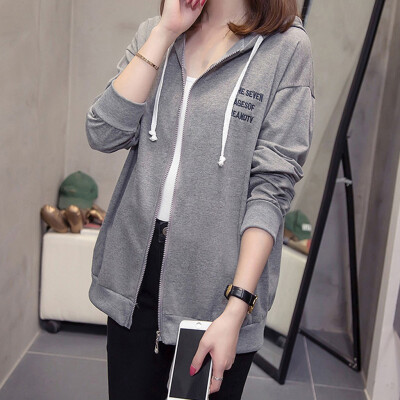 

Tailored Fashion Women Cardigan Letter Printing Hooded Long Sleeve Blouse Sport Coat