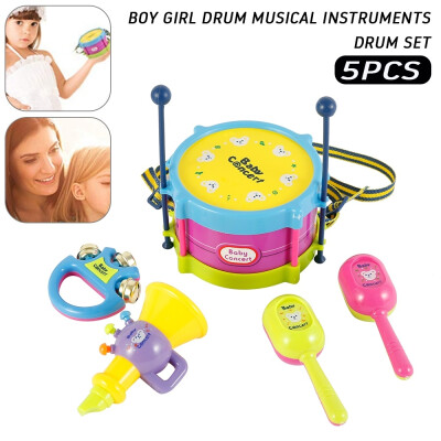 

5PCS Fashion Kids Toy Roll Drum Musical Instruments Band Kids Children Toy Gift Set