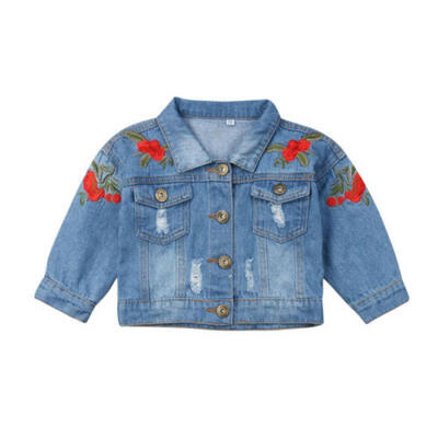 

US Baby Girls Kid Denim Jacket Embroidery Button Jean Coat Top Outerwear Clothes